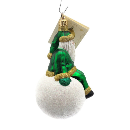 Patricia Breen Snowbound Santa Claus Green Gold Christmas Holiday Tree Ornament