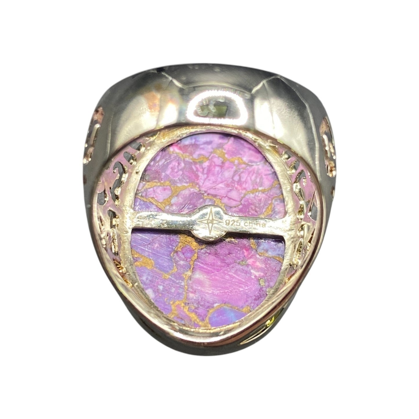 Purple Turquoise Ring Stone Oval Cabochon Filigree 925 Sterling Silver Size 8