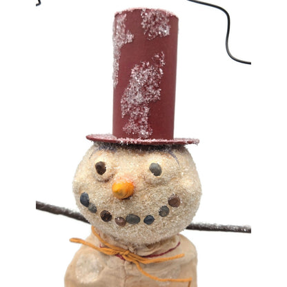 Rucus Studios Scott Smith Snowman Ornament 2001 Handmade Folk Art wtih Red Hat