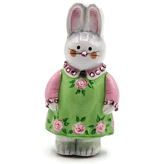 Patricia Breen Miniature Sculpture Bunny Girl Green Pink Roses Easter Ornament