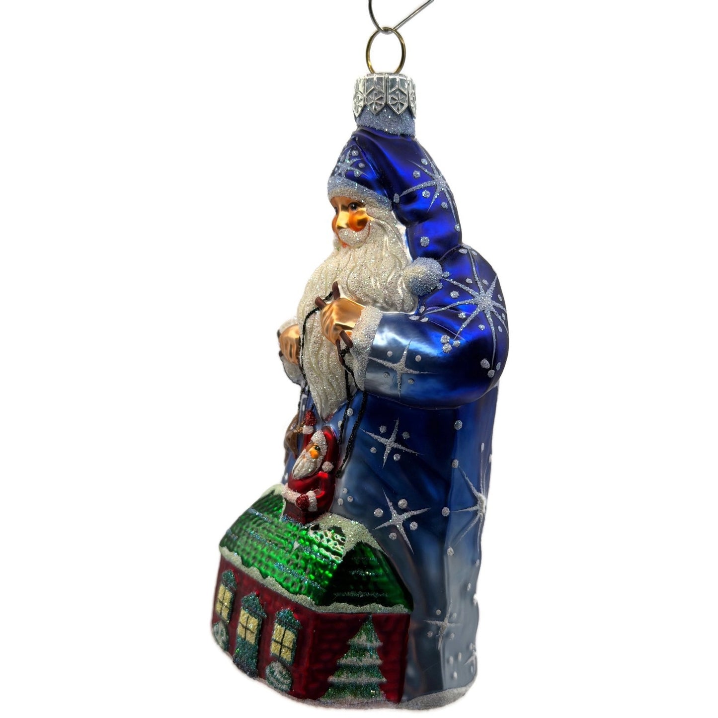 Patricia Breen Marionette Santa Reindeer Blue Snowflakes Christmas Ornament 2328