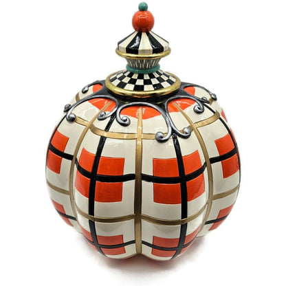 MacKenzie-Childs Parchment Check Pumpkin Halloween Plaid Orange Black
