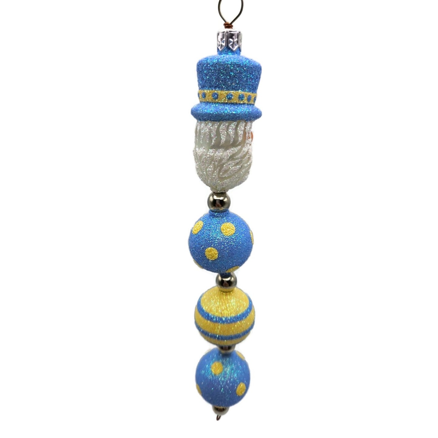 Patricia Breen Kinetic Icicle Blue Yellow Polka Dot Santa Easter Ornament 2326