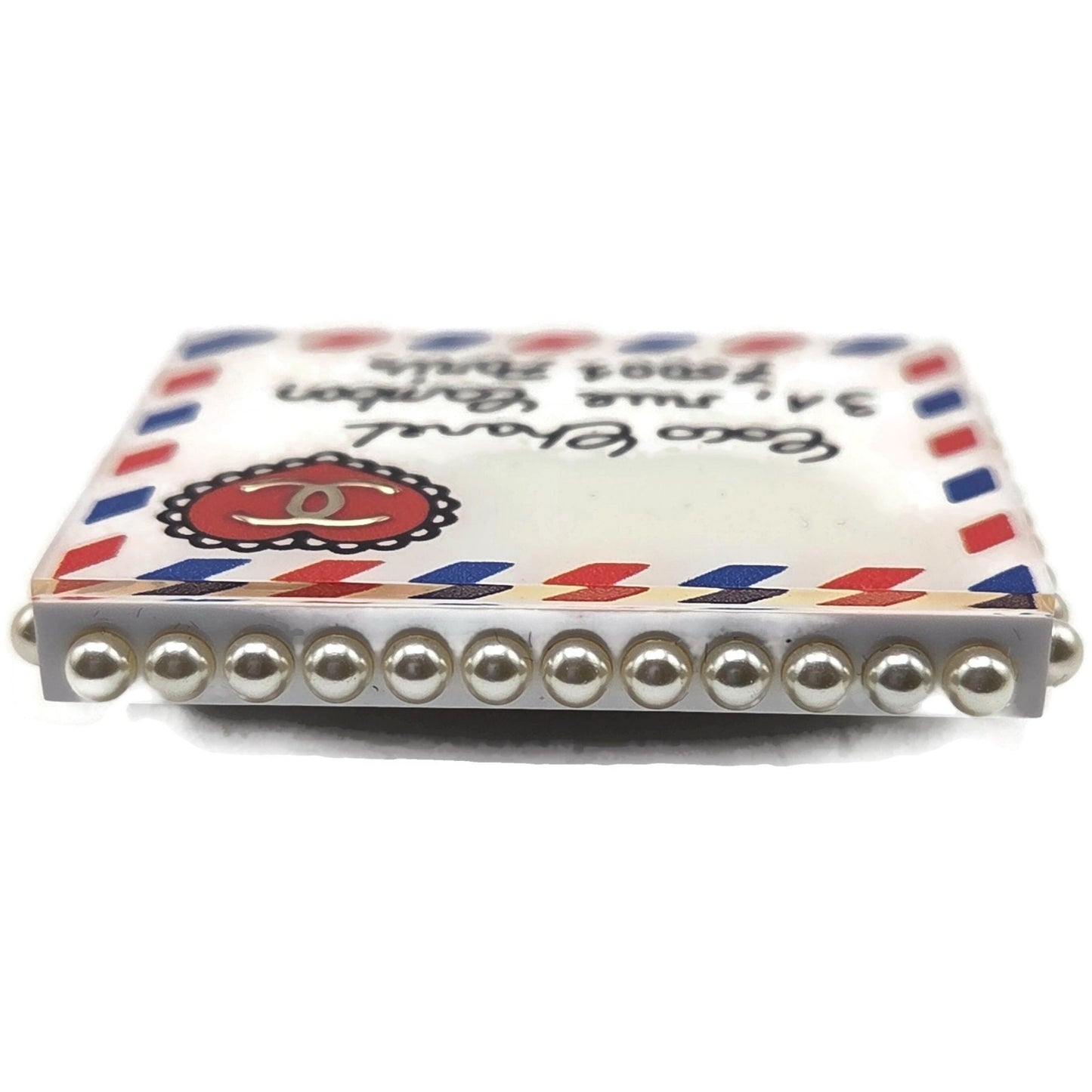 Chanel 19C Rue Cambon Paris Letter Brooch Pin AB0919 CC Logo Pearl Airmail Blue