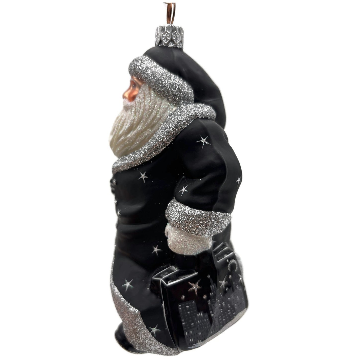 Patricia Breen City Santa Midnight Black Silver Stars Christmas Tree Ornament