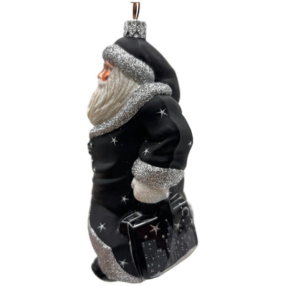 Patricia Breen City Santa Midnight Black Silver Stars Christmas Tree Ornament