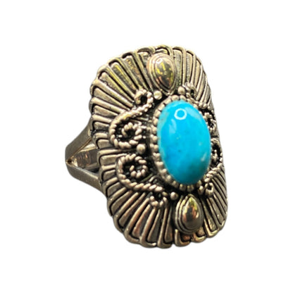 BBJ Ring Sleeping Beauty Turquoise Gemstone Oval 925 Sterling Silver Size 8