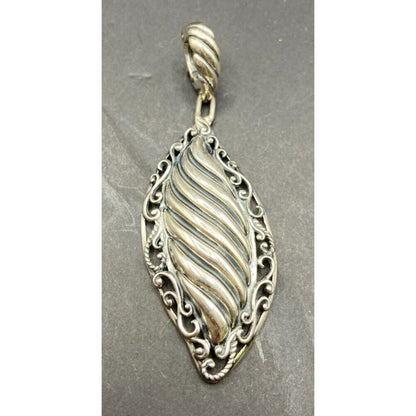 Carolyn Pollack Relios Leaf Shaped Pendant 925 Sterling Silver Scroll Filigree