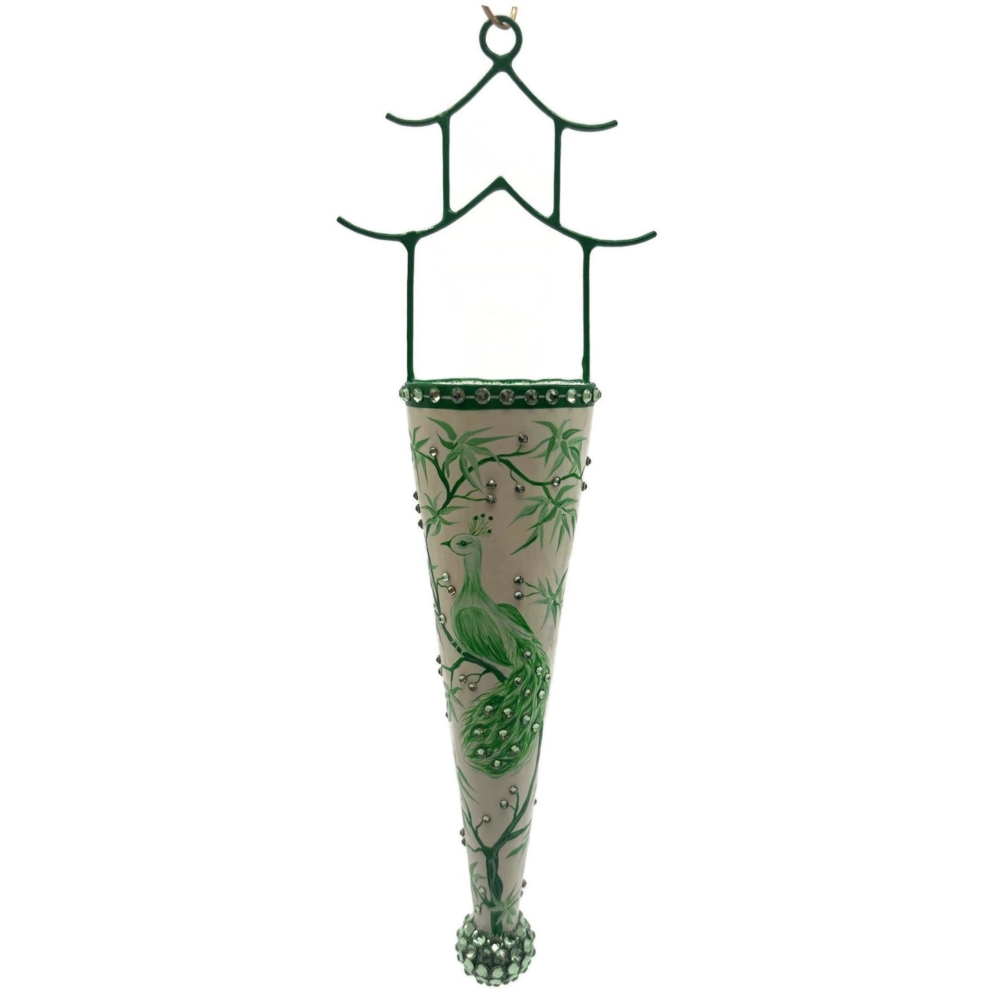 Patricia Breen Pagoda Cornucopia Peacock Chinoiserie Green Christmas Ornament