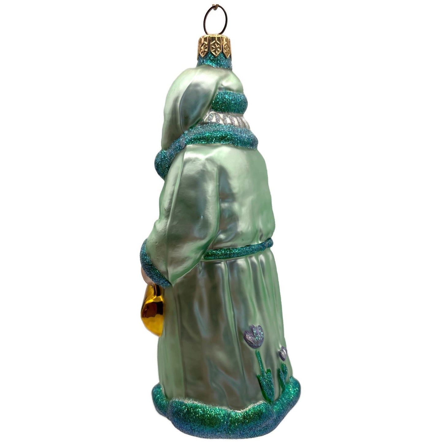Patricia Breen Santa Dreams of Spring Flowers Gold Green Christmas Tree Ornament