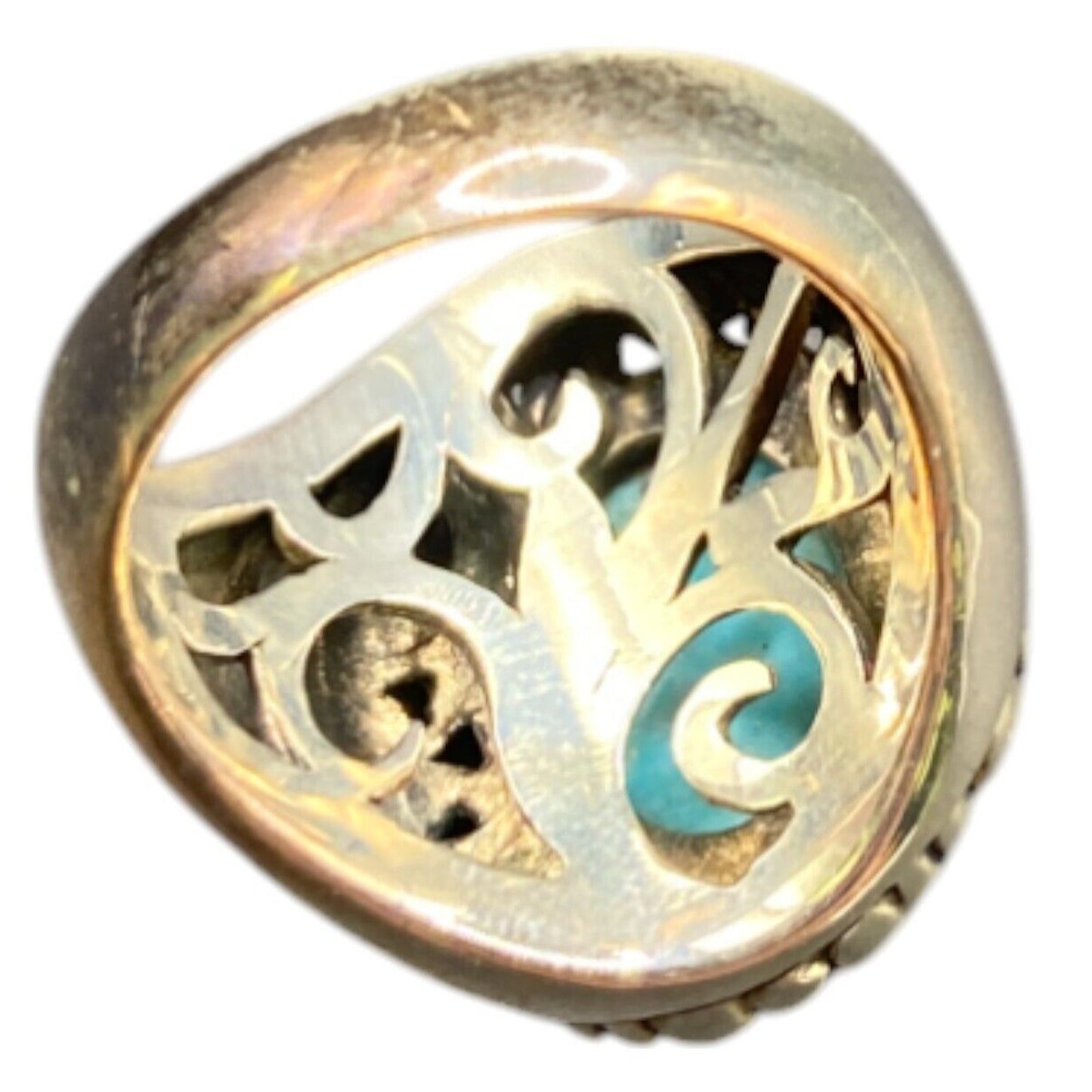 Ring Filigree Turquoise Gemstone Oval Cabochon NK 925 Sterling Silver Size 7.75