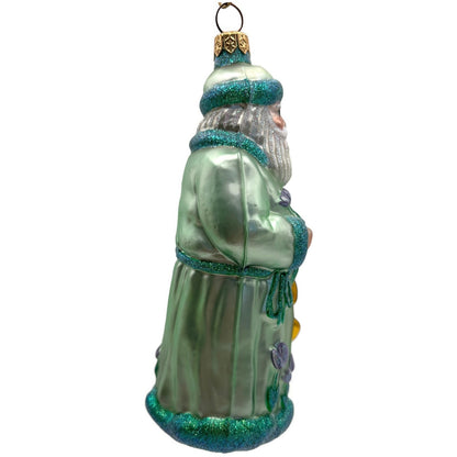 Patricia Breen Santa Dreams of Spring Flowers Gold Green Christmas Tree Ornament