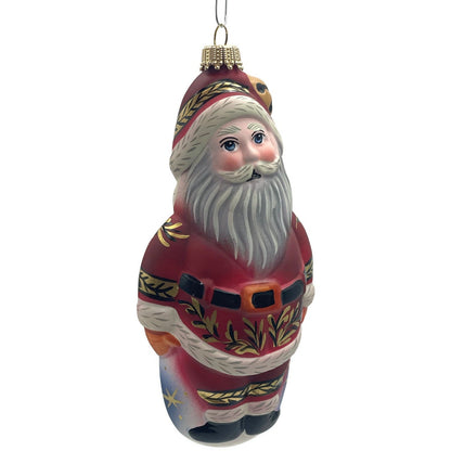 Vaillancourt Santa with Bell Red Coat Folk Art Chalk Christmas Tree Ornament