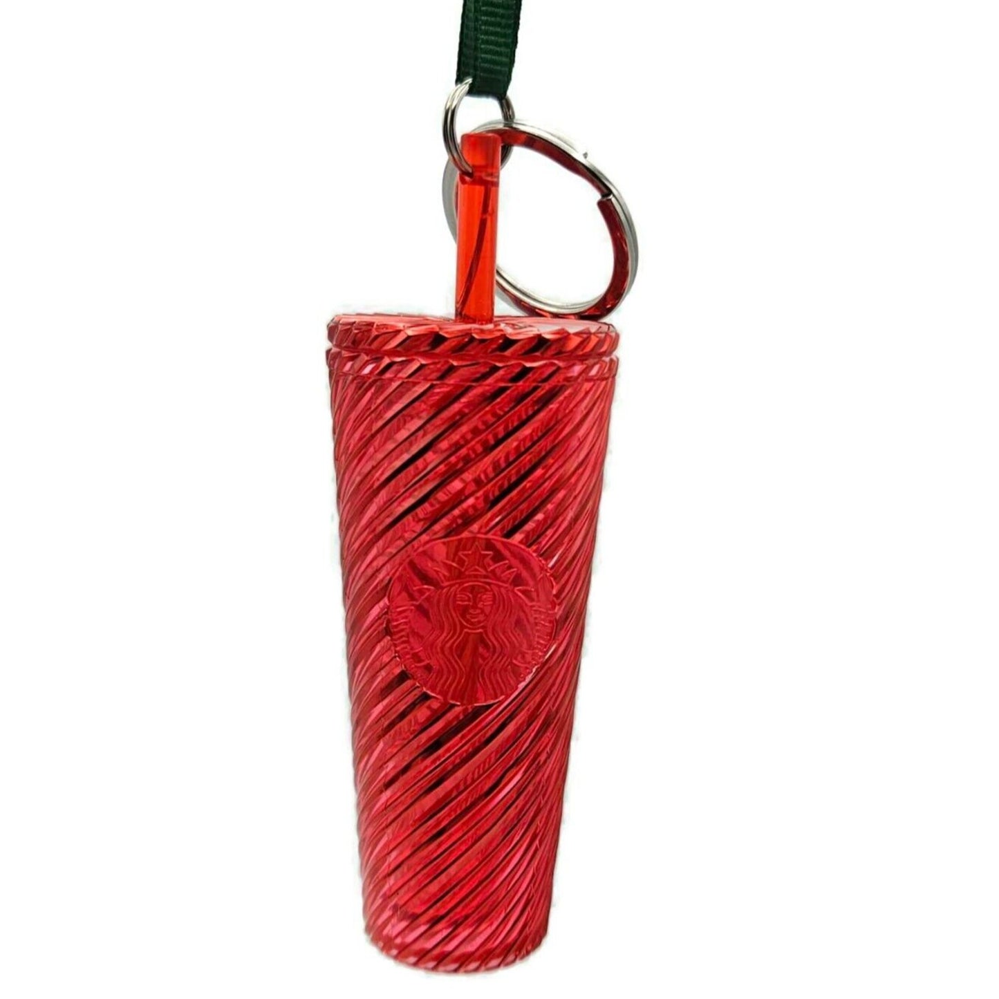 Starbucks Key Chain Cold Cup Tumbler Christmas Ornament Red Swirls 2024 NEW