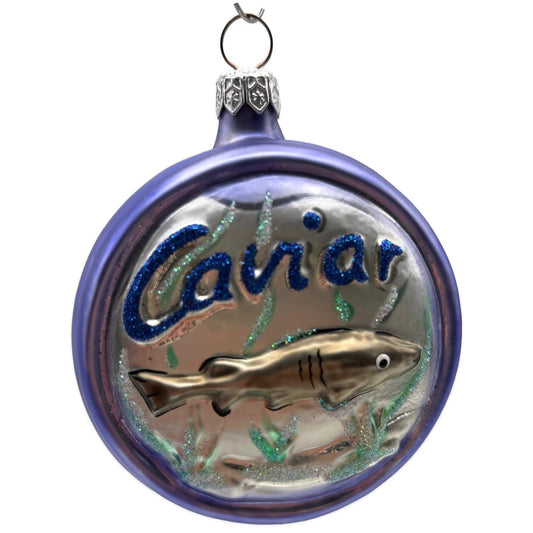 Patricia Breen Caviar Tin Lavender Violet Fish Egg Glass Christmas Ornament 9606