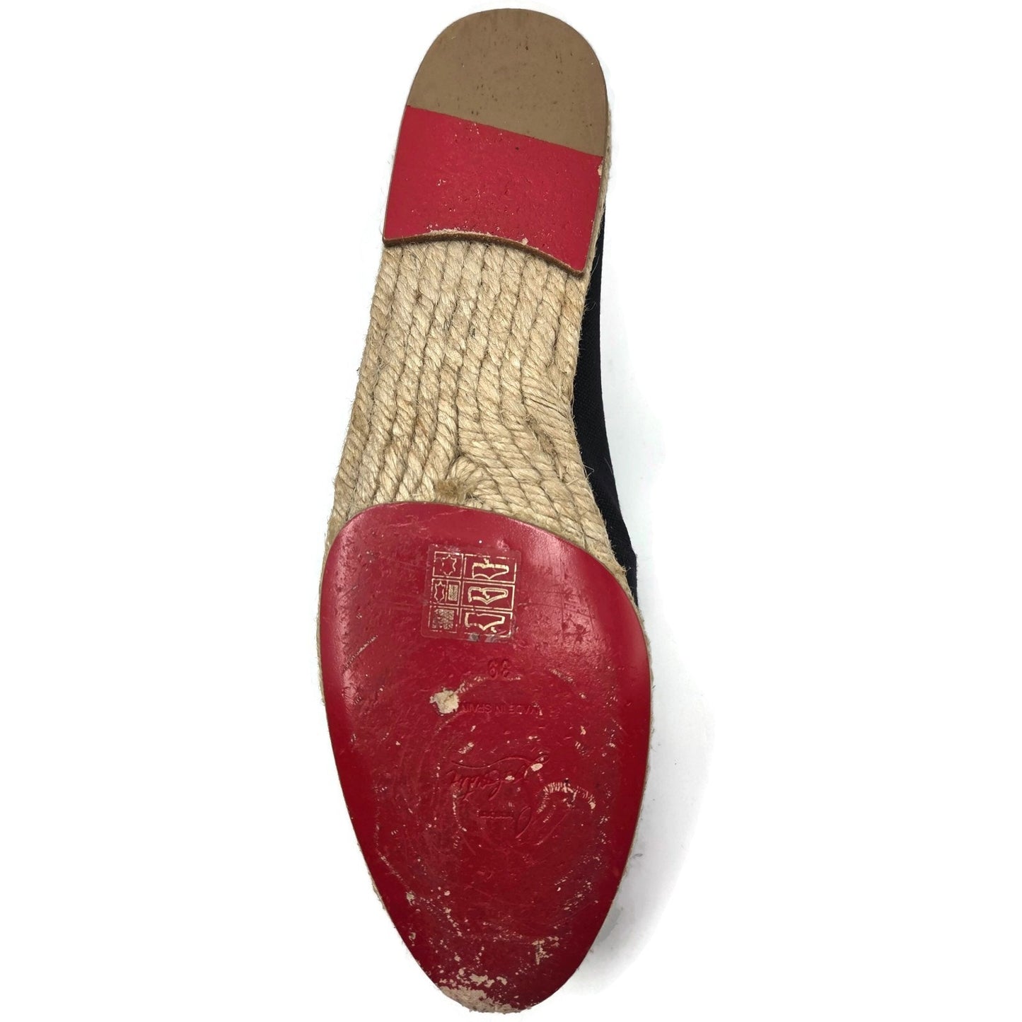 Christian Louboutin Galia Flat Olona Espadrilles Black Fabric Rope Jute Size 39