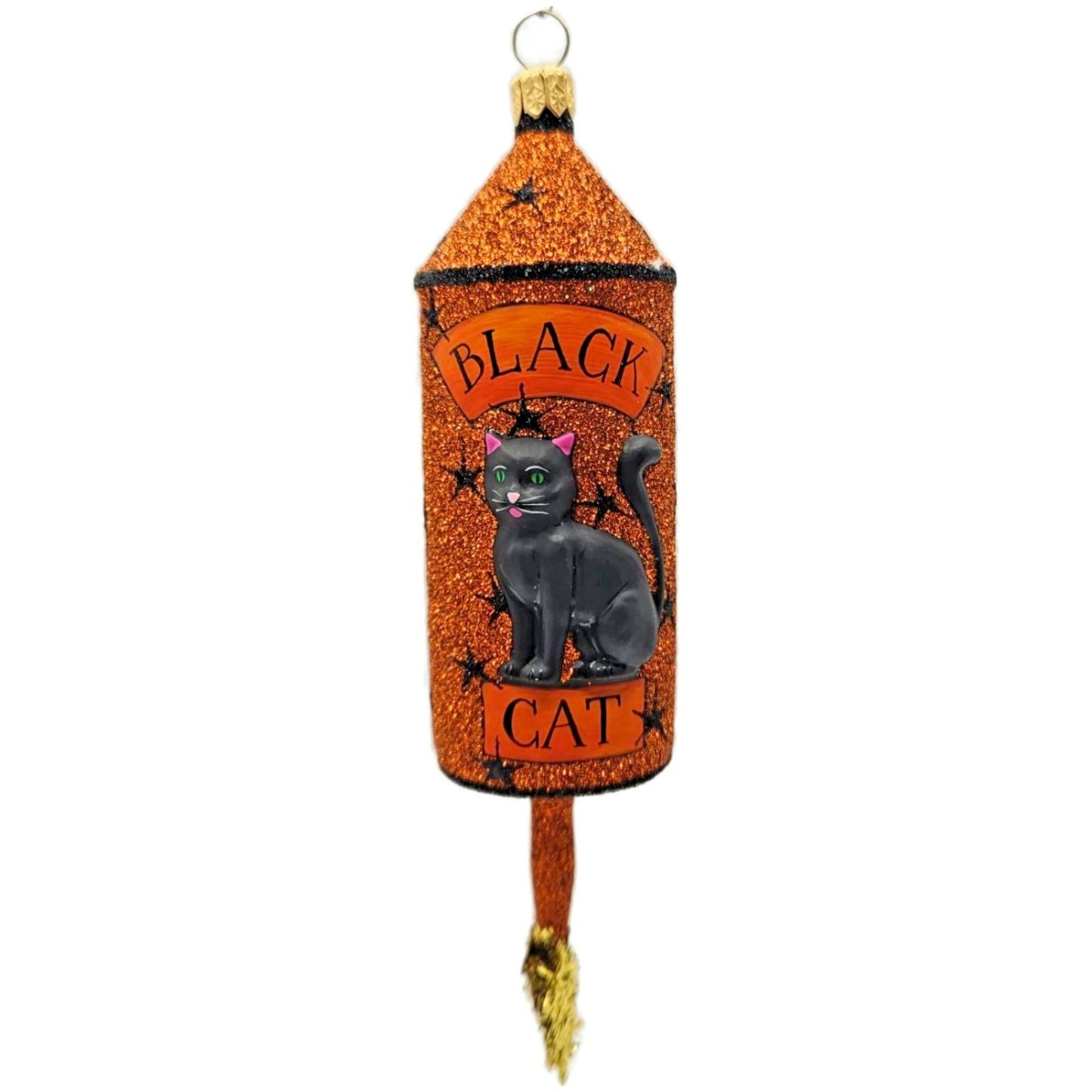 Patricia Breen Halloween Blastoff Orange Stars Black Cat Christmas Ornament 2228