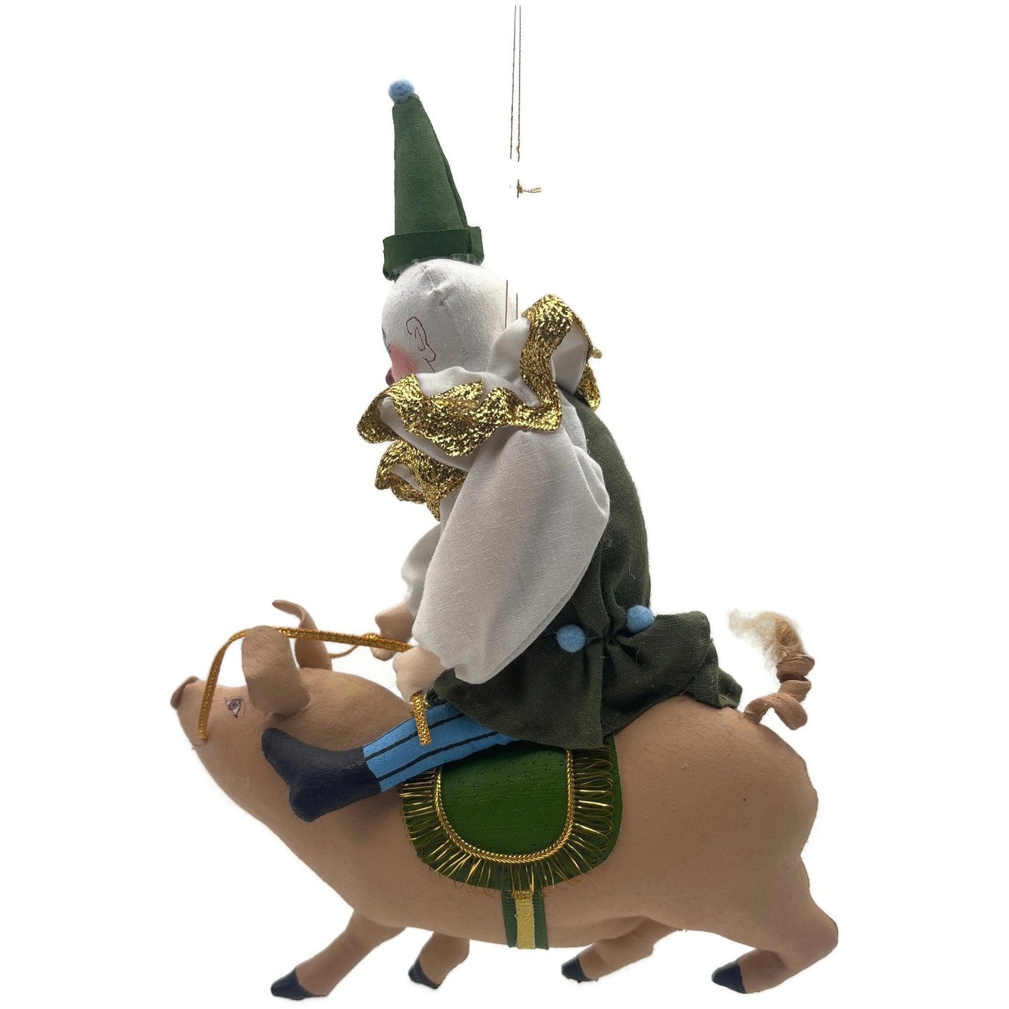 Gladys Boalt Circus Clown On Pig Fabric Handmade Christmas Ornament Signed