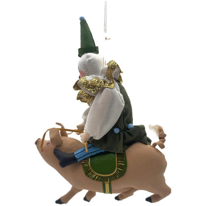 Gladys Boalt Circus Clown On Pig Fabric Handmade Christmas Ornament Signed