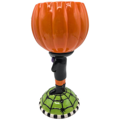 Department 56 Halloween Google Eye Pumpkin Head Goblet Ceramic Dish Spider Web