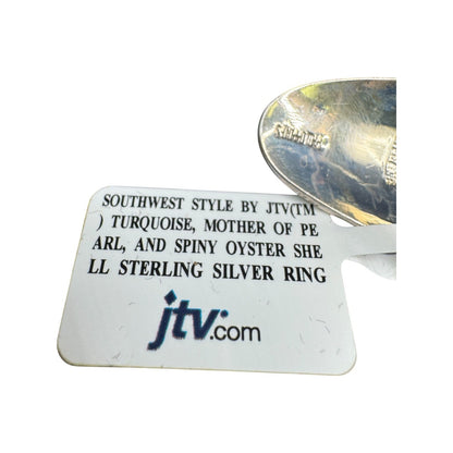 JTV Ring Turquoise Mother of Pearl Spiny Oyster Sterling Silver Ring Size 8 NEW