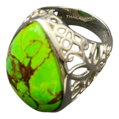 MSI 925 Sterling Silver Ring Teardrop Shape Lime Green Turquoise Thailand Size 8