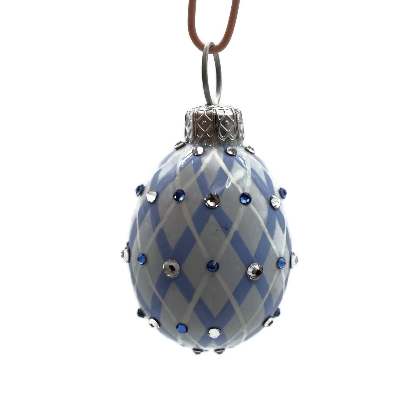 Patricia Breen Miniature Egg Argyle Blue Crystals Easter Christmas Tree Ornament