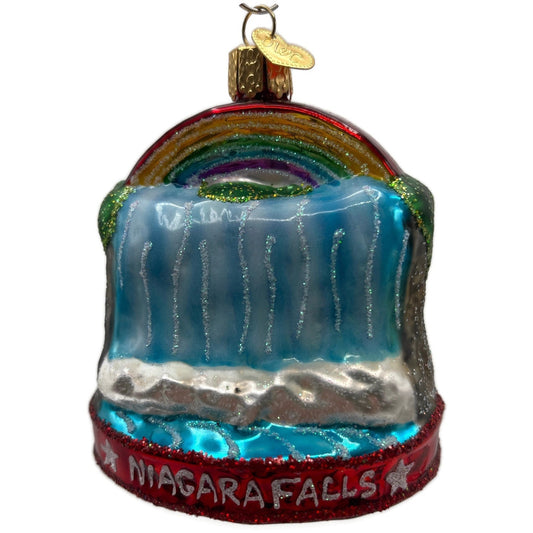 Niagara Falls Rainbow Water Fall OWC Glass Glitter Ornament Old World Christmas
