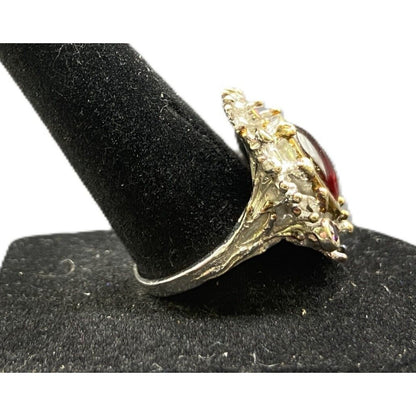 Red Ruby Stone Cocktail Ring Gold Layered 925 Sterling Silver With Pouch Sz 7.5