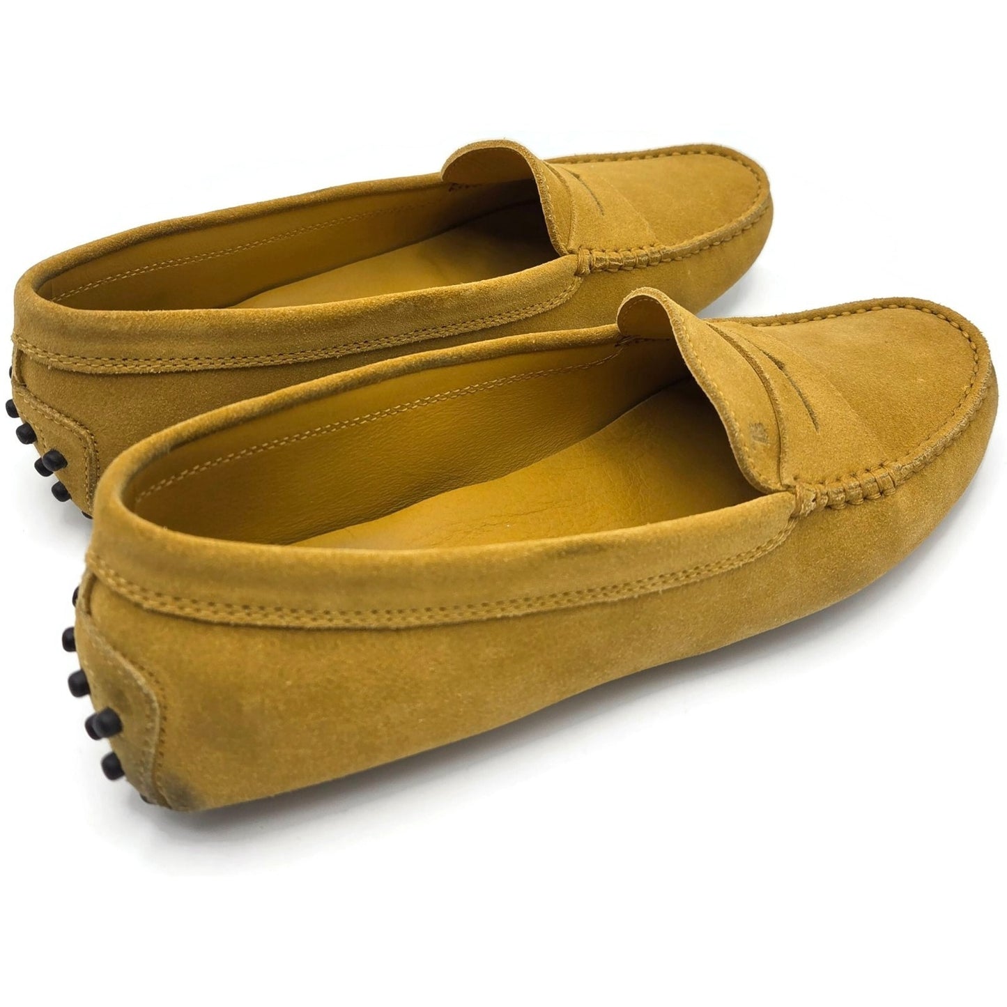 Tods Gommino Suede Driving Moccasins Loafers Gold Shoes Womens Size 39.5