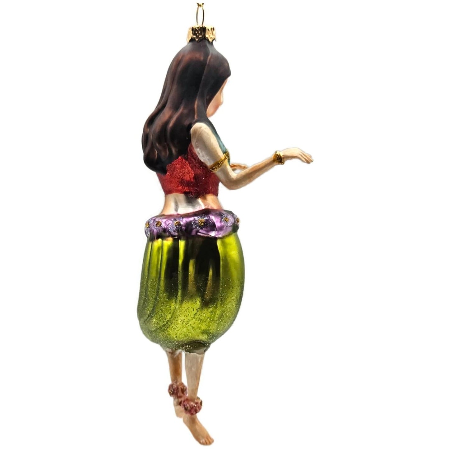 Hawaiian Hula Girl Dancer Summer Glass Green Dress Christmas Tree Ornament