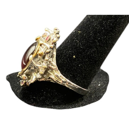 Red Ruby Stone Cocktail Ring Gold Layered 925 Sterling Silver With Pouch Sz 7.5