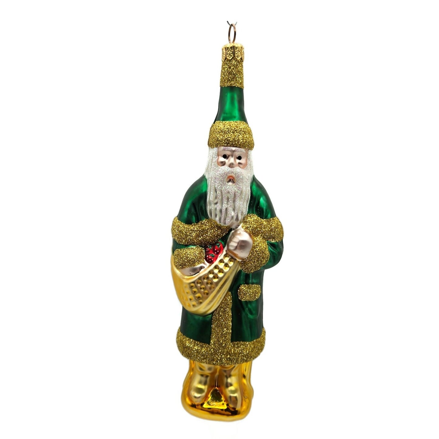Patricia Breen Chocolate Box Santa Claus Green Gold Christmas Tree Ornament