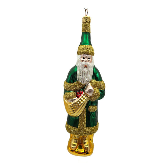 Patricia Breen Chocolate Box Santa Claus Green Gold Christmas Tree Ornament