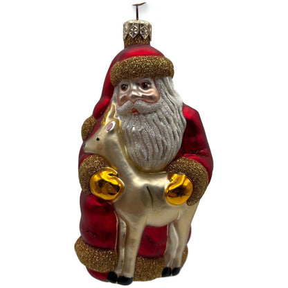 Patricia Breen Santa and Sarenka Fawn Deer Red Gold Christmas Tree Ornament
