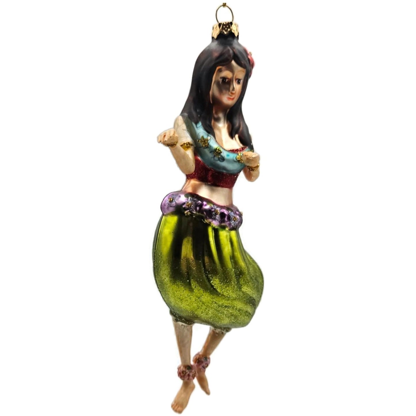 Hawaiian Hula Girl Dancer Summer Glass Green Dress Christmas Tree Ornament