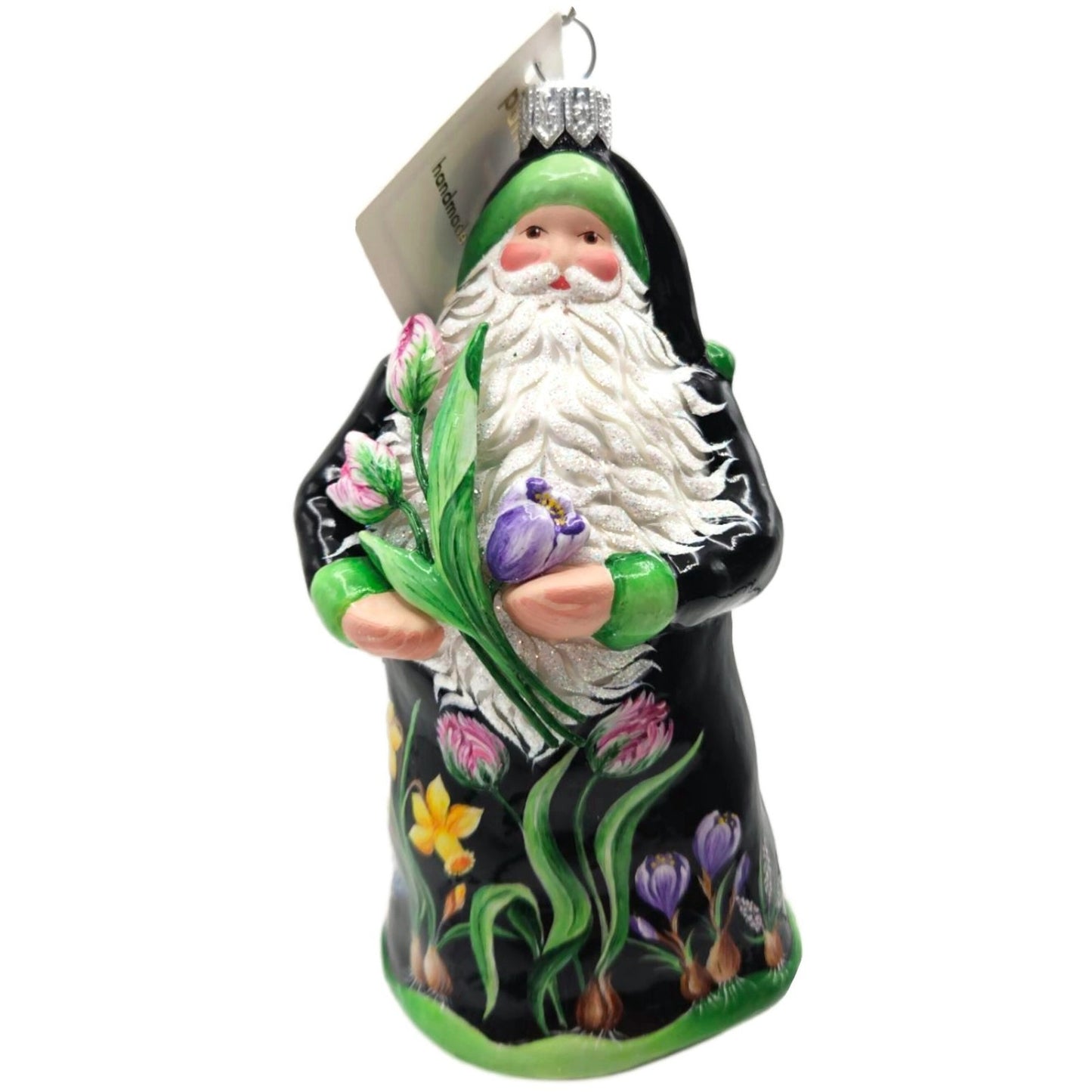 Patricia Breen Celebration Of Love Santa Spring Flowers Black Christmas Ornament