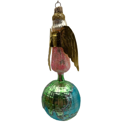 Larry Fraga Angel Of World Peace Gold Wings Glitter Glass Christmas Ornament