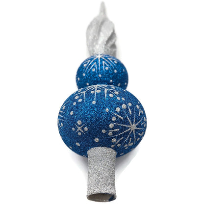 Patricia Breen Miniature Blizzard Finial Blue Silver Snow Christmas Tree Topper
