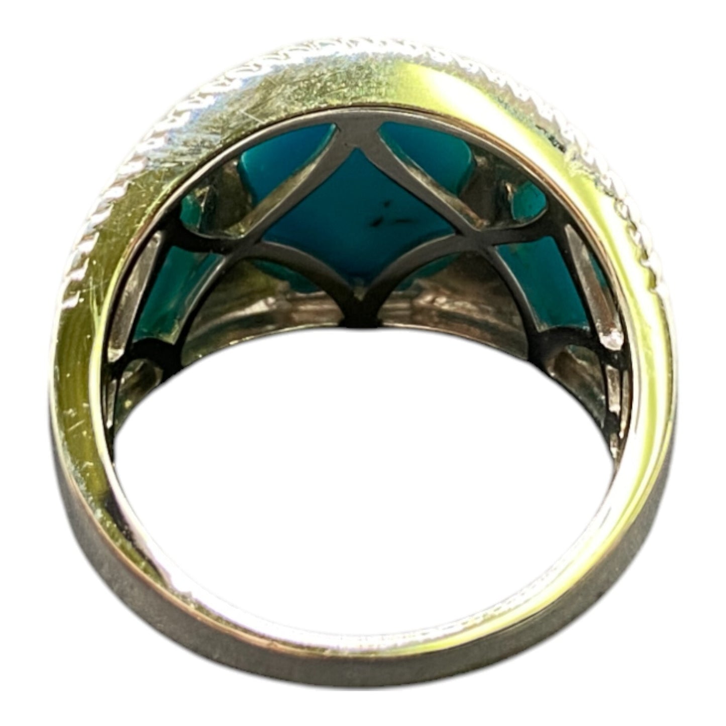 Sleeping Beauty Turquoise Ring EA 925 Sterling Silver Round Cocktail Size 8.25