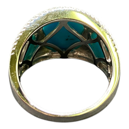 Sleeping Beauty Turquoise Ring EA 925 Sterling Silver Round Cocktail Size 8.25
