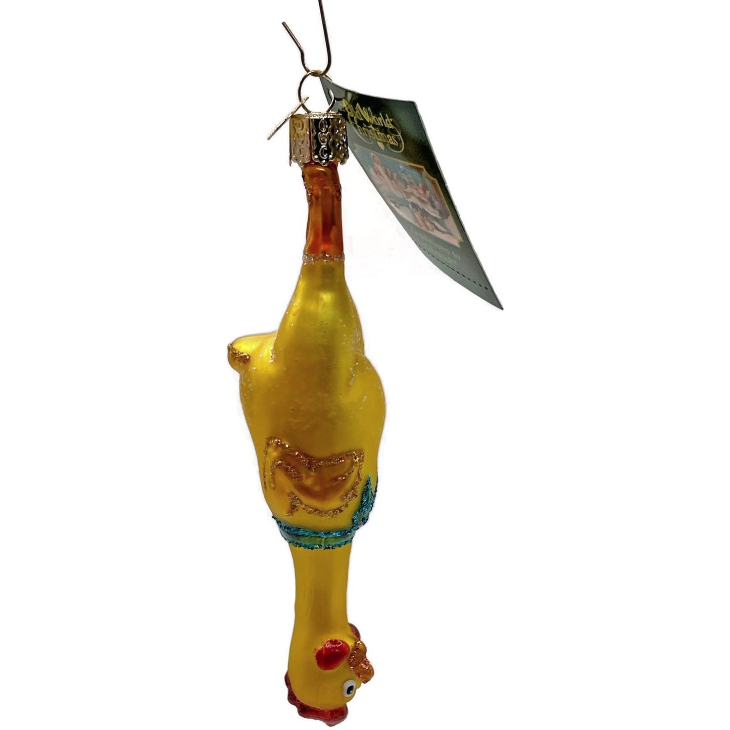 Rubber Chicken OWC Yellow Comedy Glittered Old World Christmas Tree Ornament