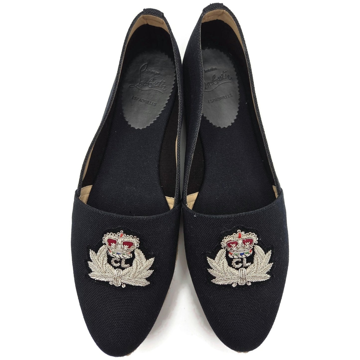 Christian Louboutin Galia Flat Olona Espadrilles Black Fabric Rope Jute Size 39