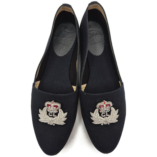 Christian Louboutin Galia Flat Olona Espadrilles Black Fabric Rope Jute Size 39