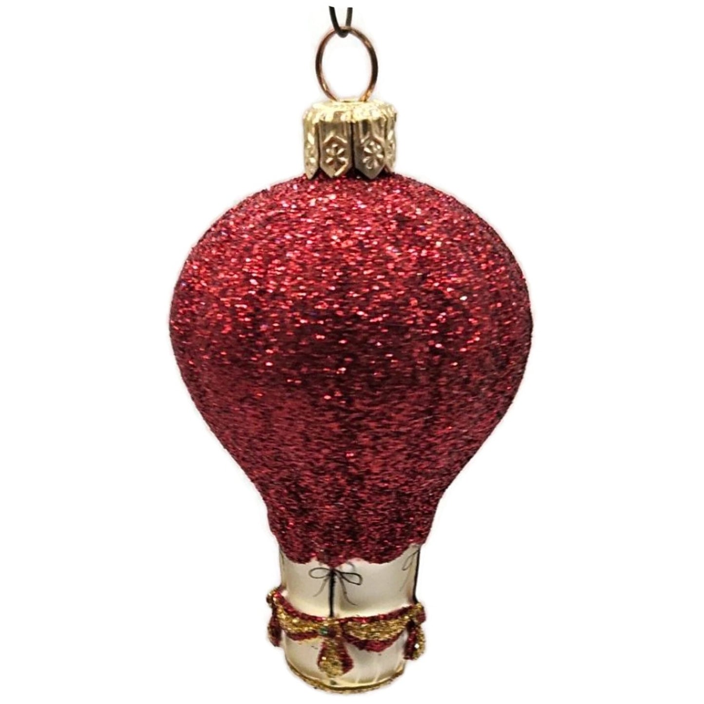 Patricia Breen Balloon Red Glittered Hand Blown Glass Christmas Tree Ornament