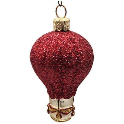 Patricia Breen Balloon Red Glittered Hand Blown Glass Christmas Tree Ornament