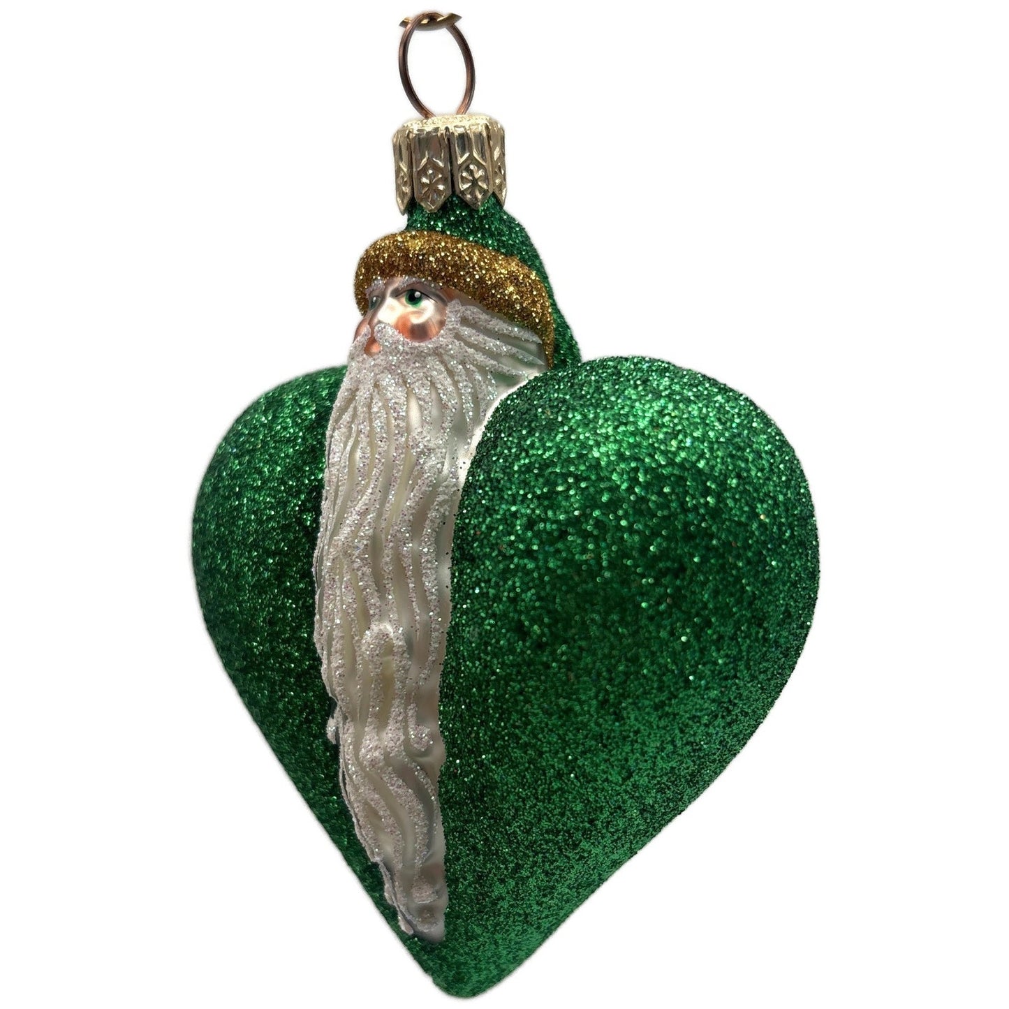 Patricia Breen Santa du Coeur Green Heart Santa Claus Valentine's Day Ornament