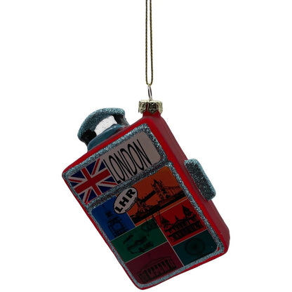London Suitcase Blown Glass Travel Big Ben Christmas Tree Decoration Ornament
