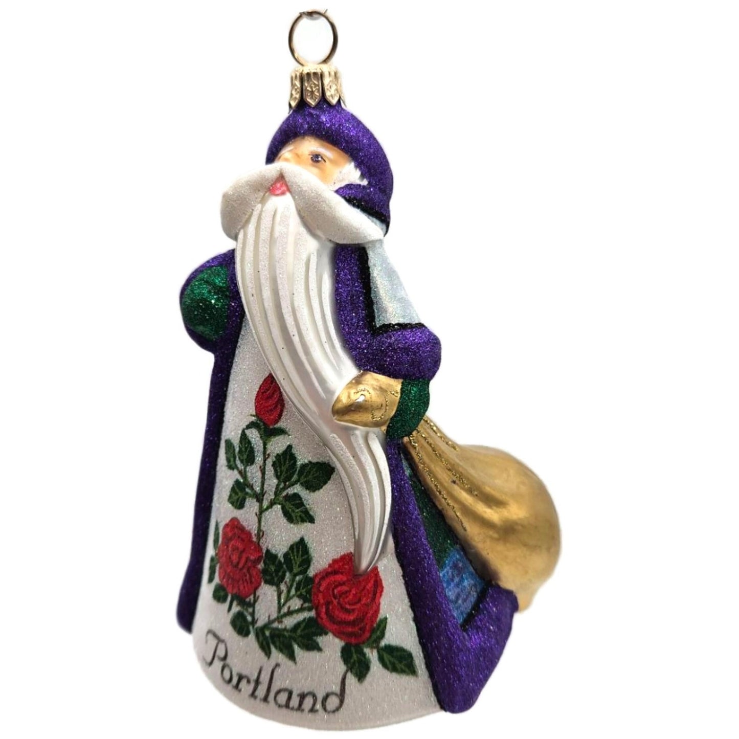Glitterazzi Portland Santa Roses Joy To The World Glass Christmas Tree Ornament