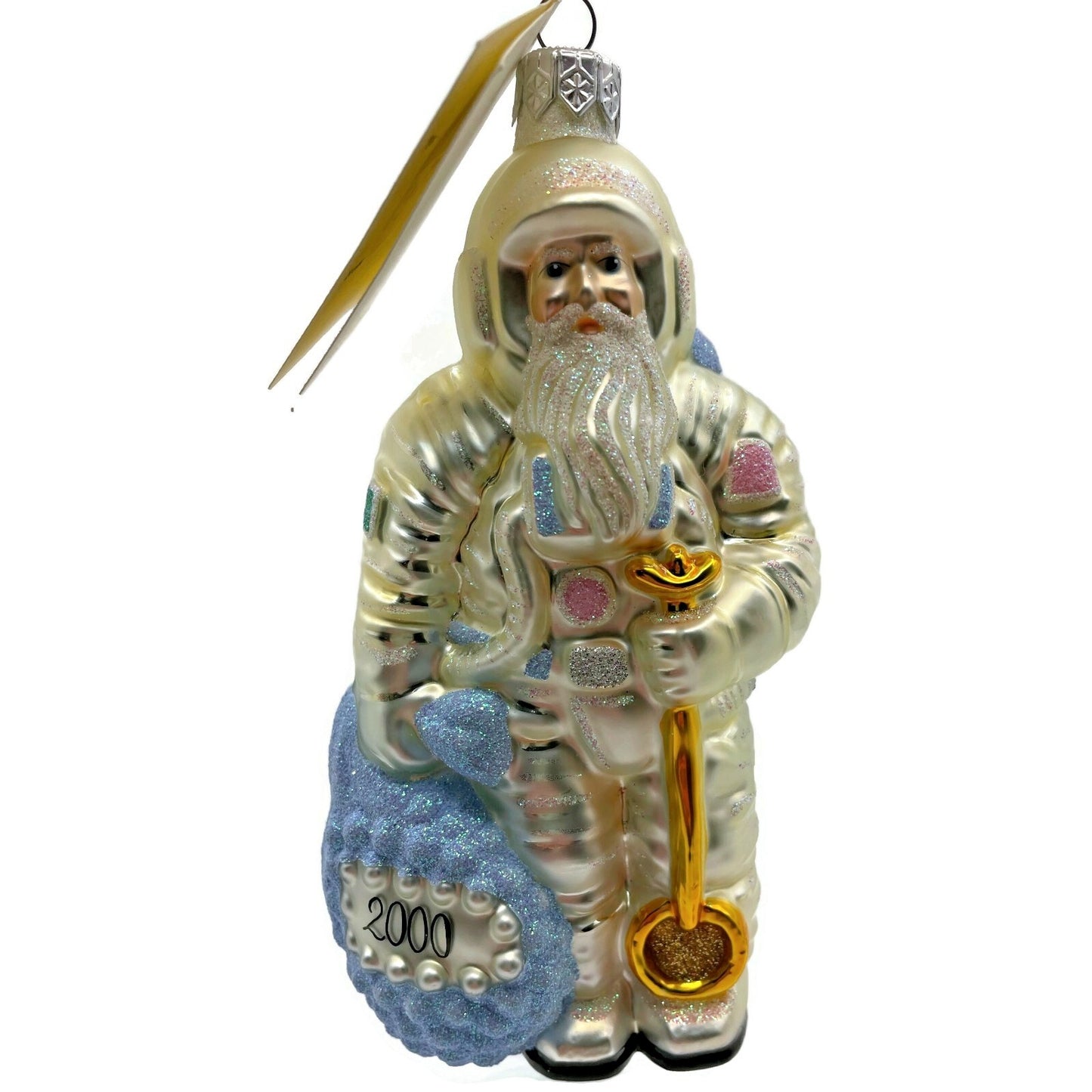 Patricia Breen Millennium Santa Claus Pearl Blue Two Sided Christmas Ornament